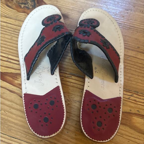 Jack Rogers Navajo red black leather thong heel sandals SIZE 7 - Picture 3 of 5